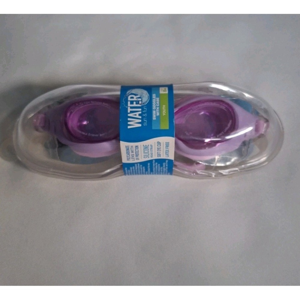 Water Sun & Fun Youth Swim Goggles with Case Silicone Swim Goggles Purple Age 8+